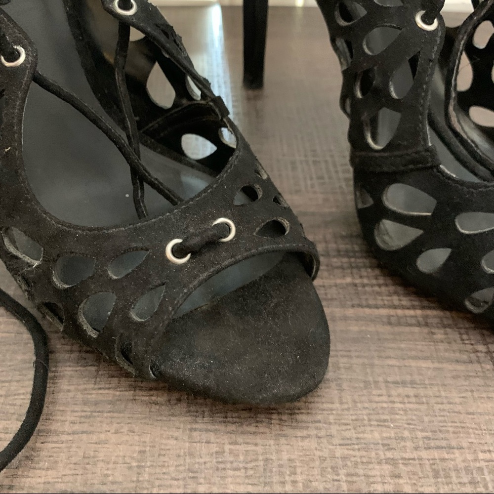 Zara black openwork wraparound lace up high heel sandals - Picture 7 of 12